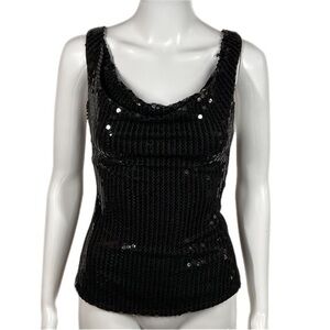 Guess | Black Sequined Front Open Back Wrap Tank Top Twist Knot Back​​​